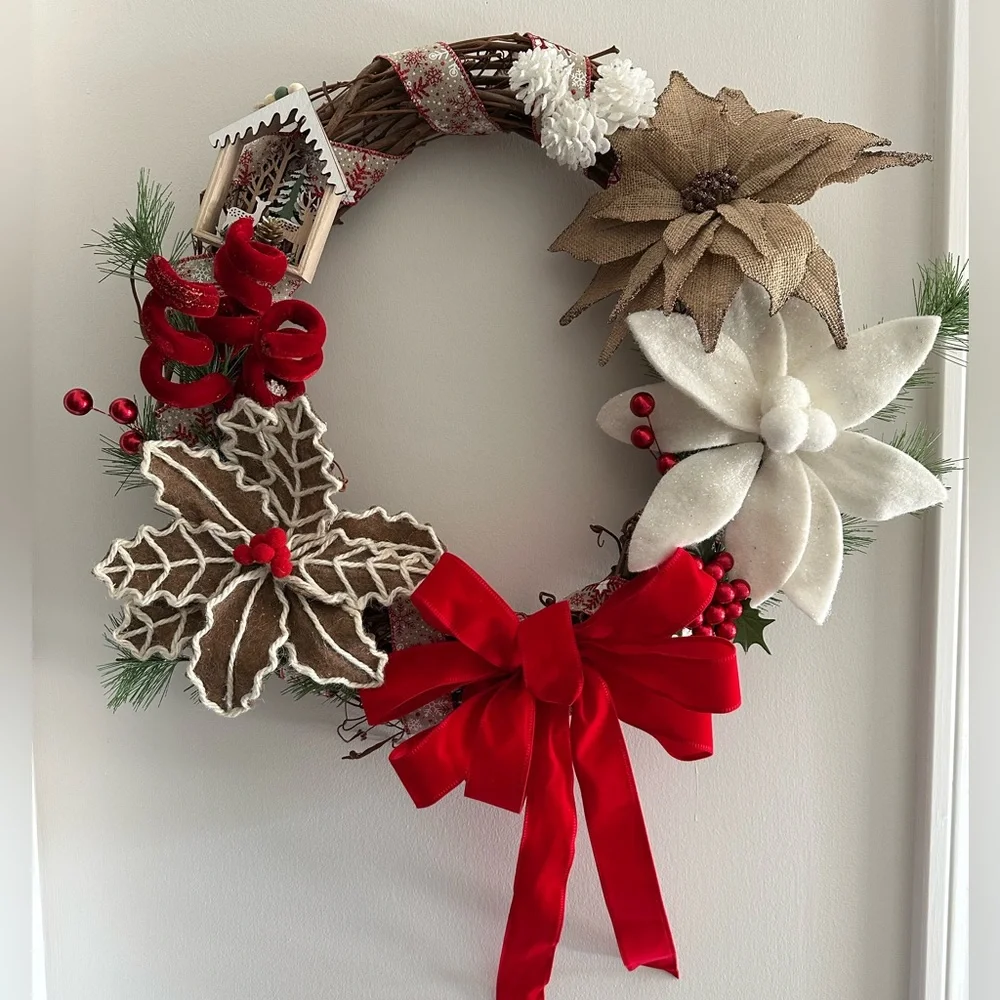 Festive Holiday Wreath with Red Bow